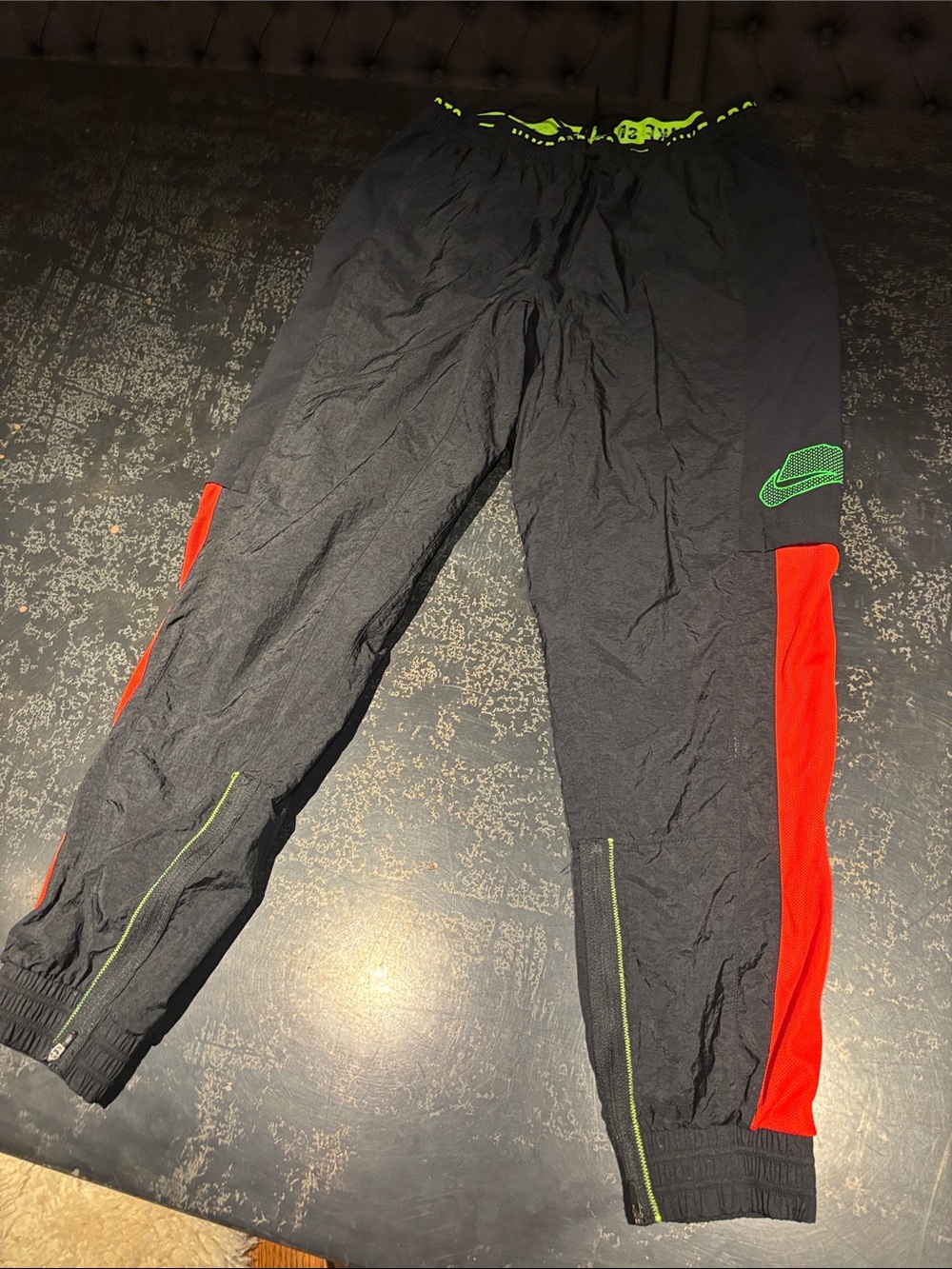 Nike Black Joggers with Red Side Panels and Neon Green Trim